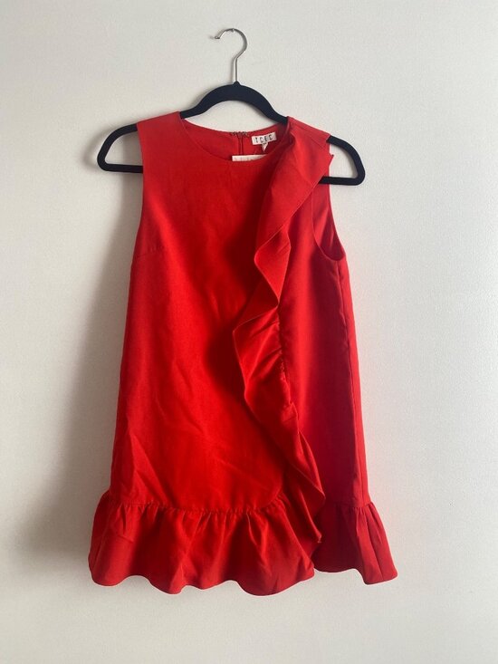 TCEC Dresses & Skirts - Red Sleeveless Asymmetric Ruffle Hem Mini Dress By TCEC - Size S